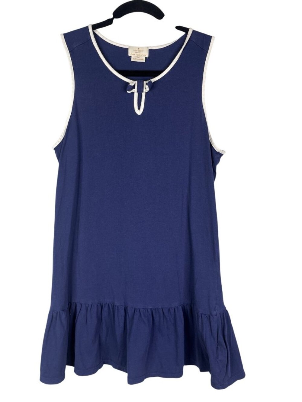 KATE SPADE Women's Navy Sleeveless Bow Neck Ruffle Night Shirt Large